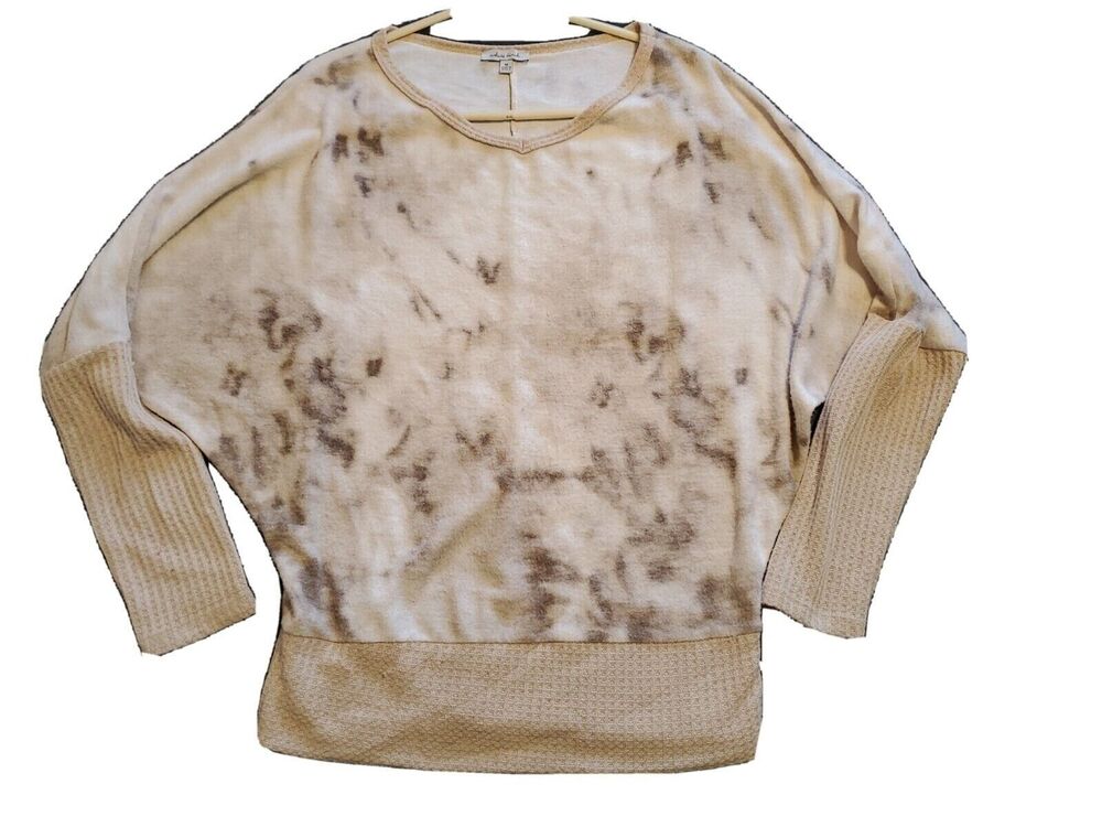 Womens Sweatshirt Medium Lightweight Tie Dye Multimedia Brown White Birch